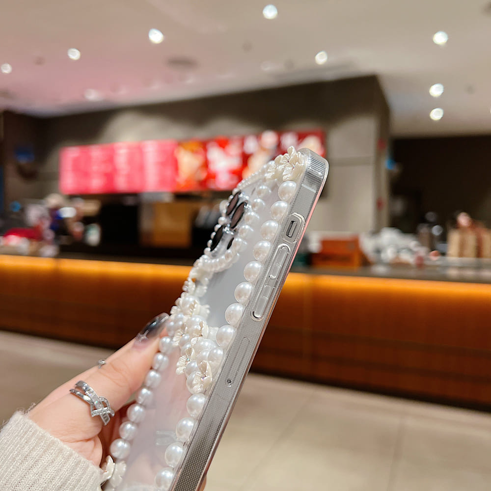 Pearl Border Floral Transparent Phone Case
