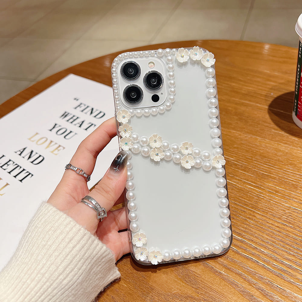 Pearl Border Floral Transparent Phone Case