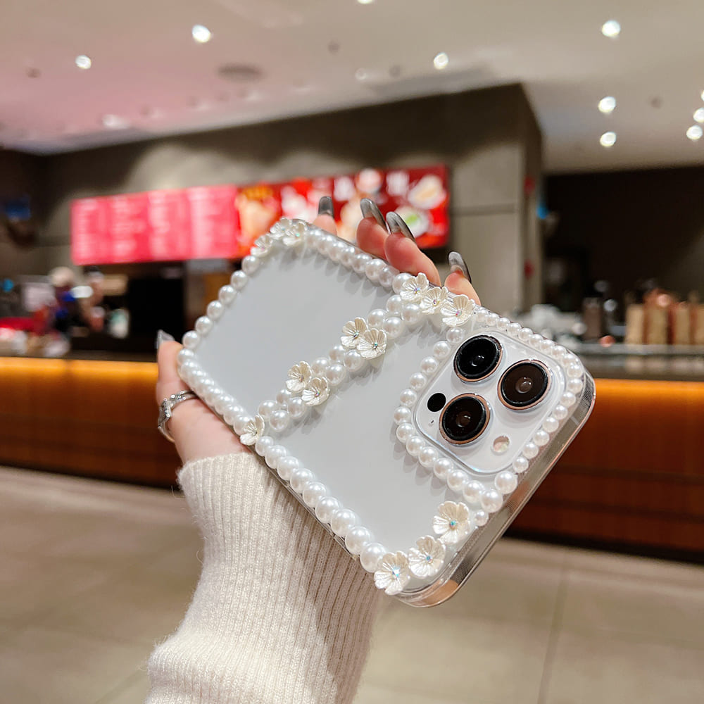 Pearl Border Floral Transparent Phone Case