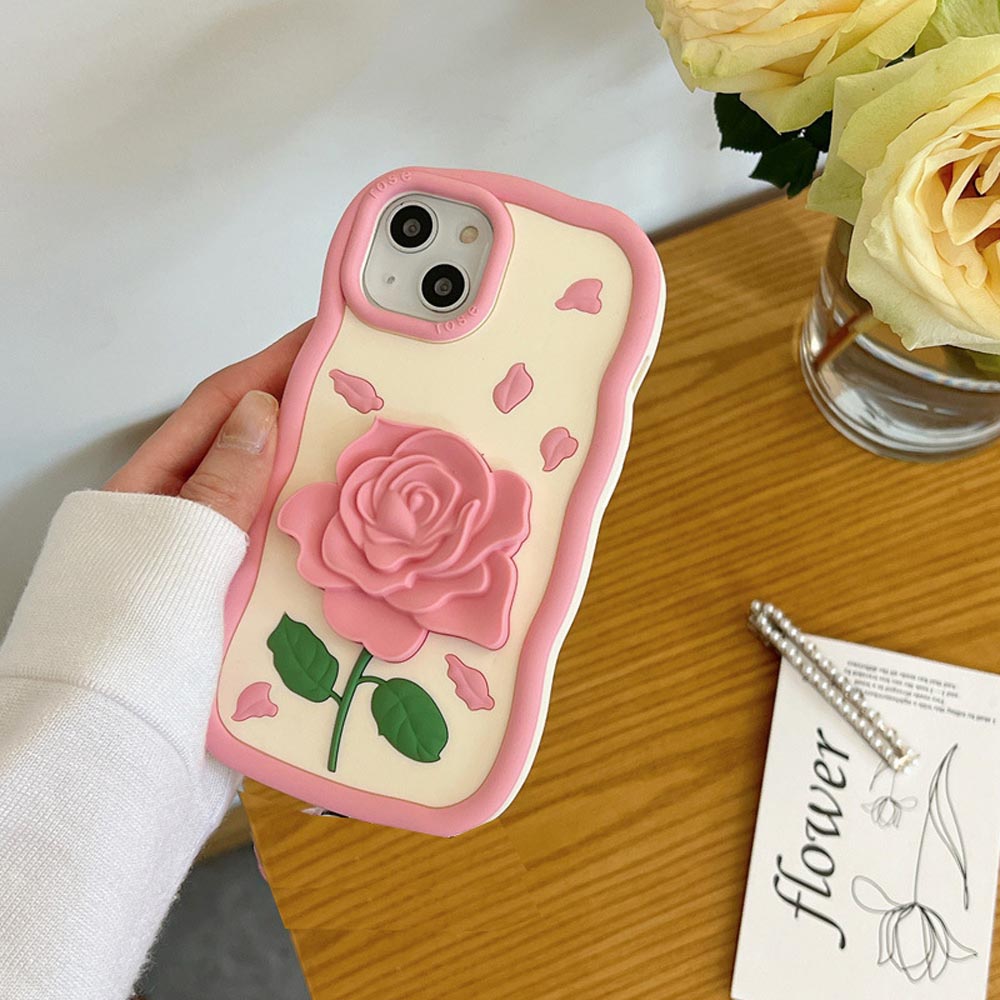 Pink Rose Silicone Soft Cover With Bracelet - iPhone 14 Pro