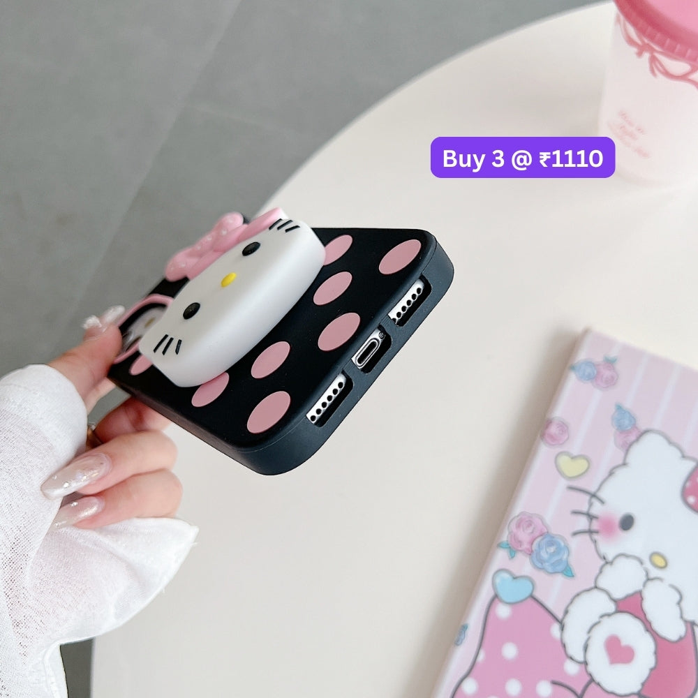 Polka Dot Bow Kitty Stand Silicone Phone Case | Mobile Cover - iPhone 13