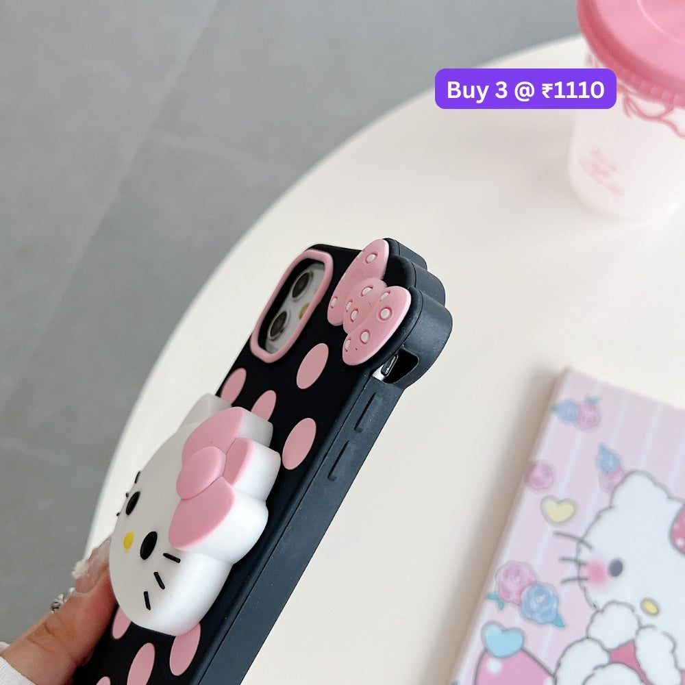 Polka Dot Bow Kitty Stand Silicone Phone Case | Mobile Cover - iPhone 13