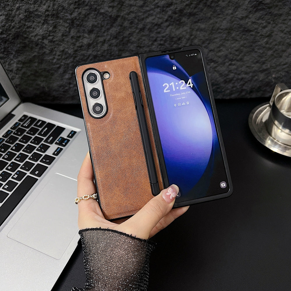 Premium Leather Lightweight Slim Fit Phone Case with Pen Slot - Samsung Z Fold 5