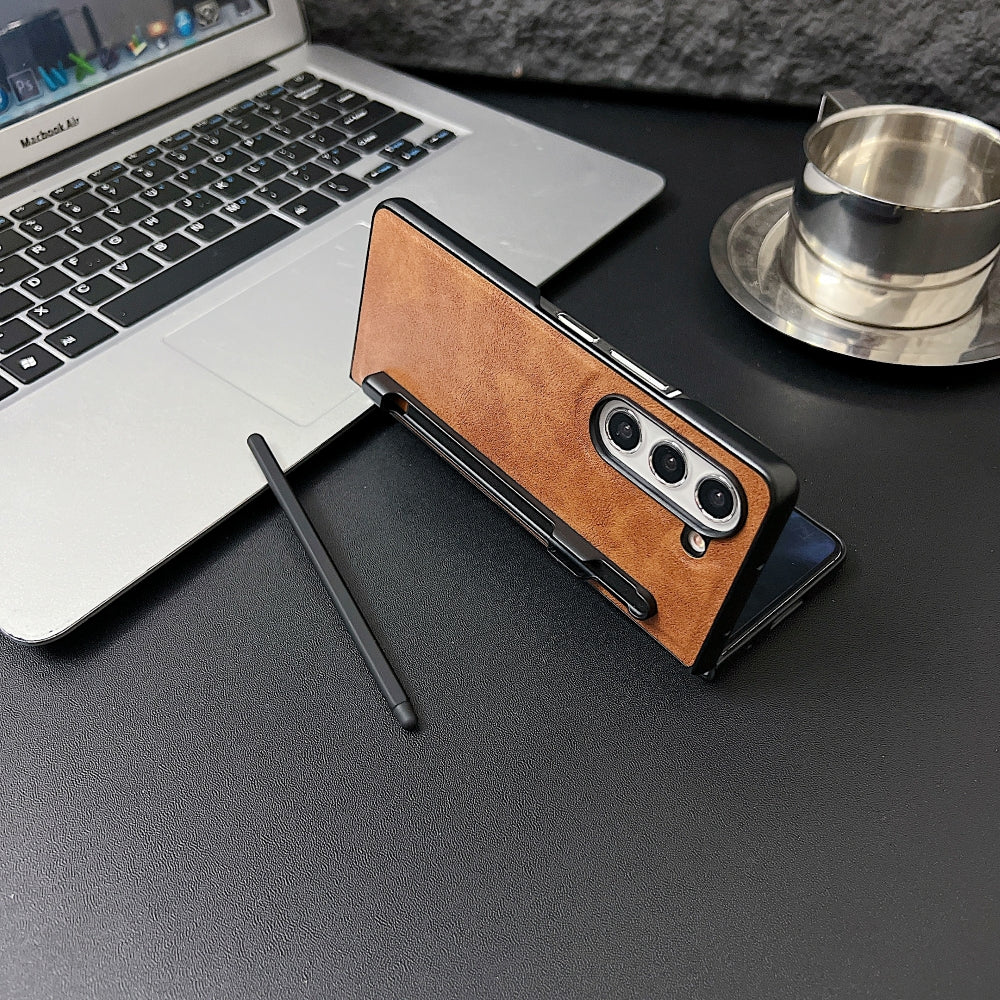 Premium Leather Lightweight Slim Fit Phone Case with Pen Slot - Samsung Z Fold 5