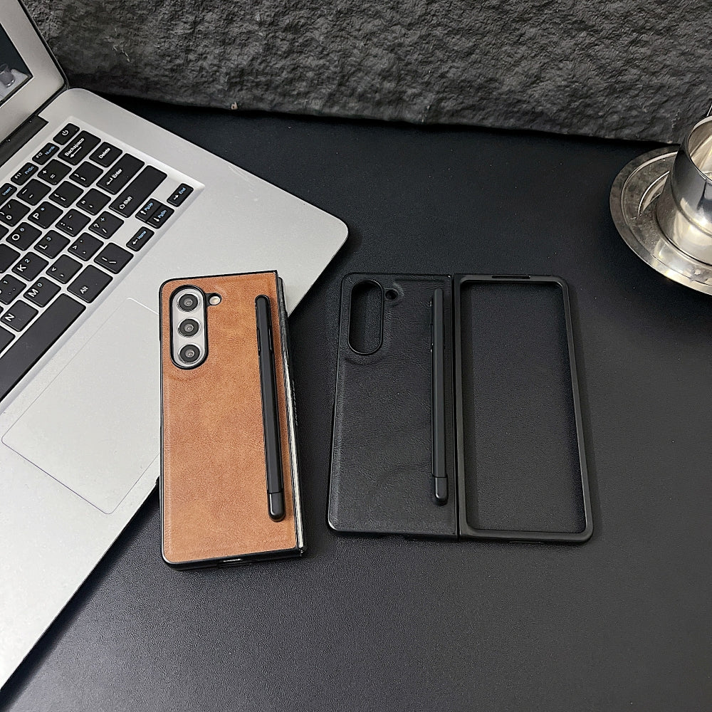 Premium Leather Lightweight Slim Fit Phone Case with Pen Slot - Samsung Z Fold 5