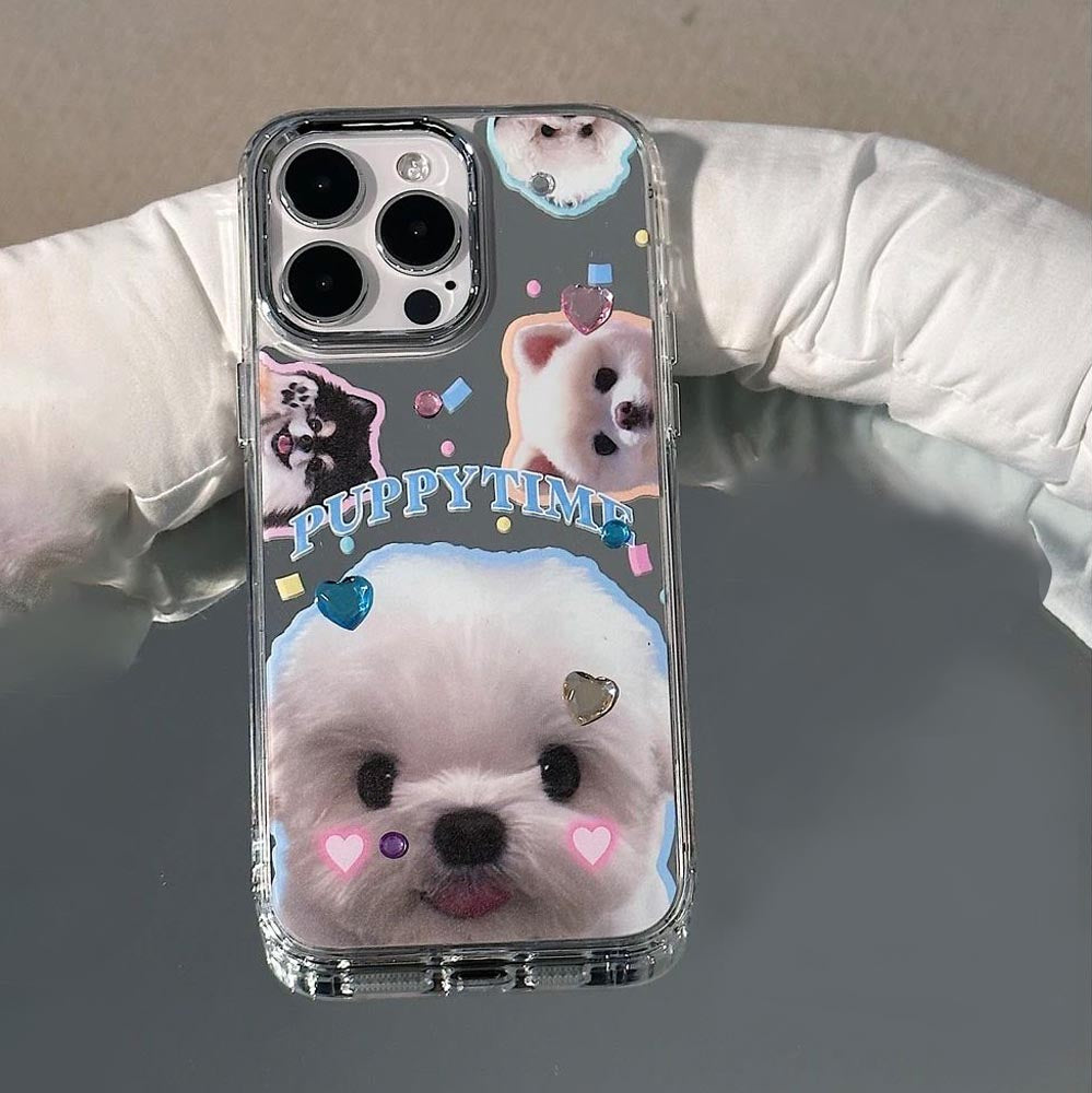 Puppy Face Luxury Plating Case with Puppy Face Popsocket - iPhone 14 Plus