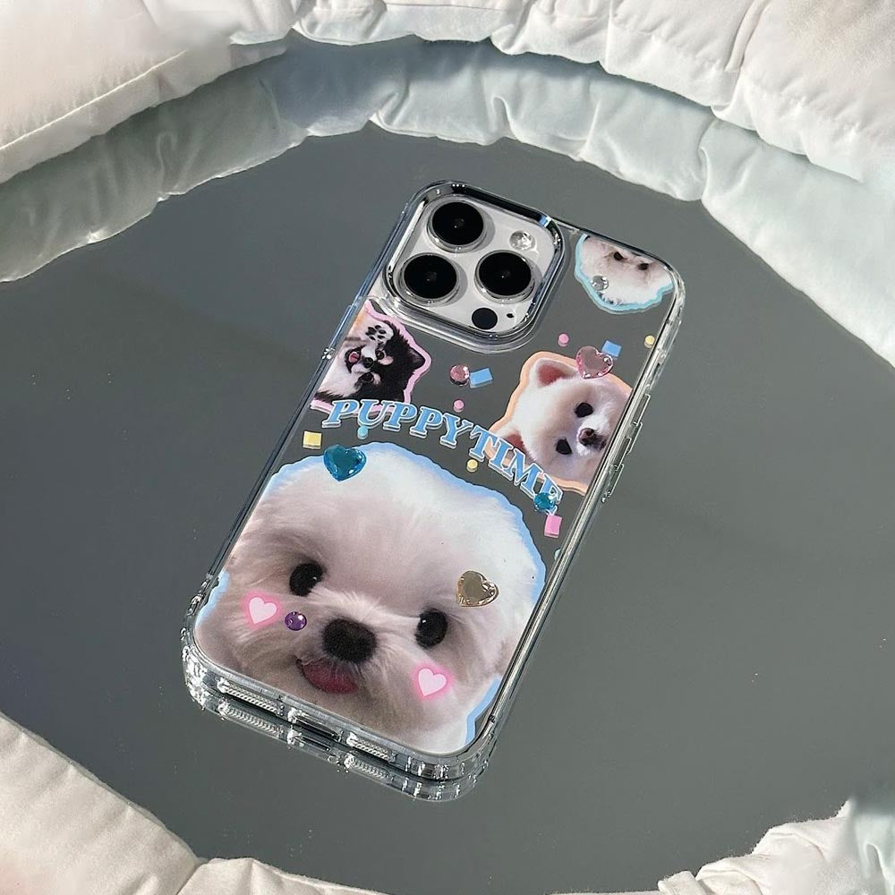 Puppy Face Luxury Plating Case with Puppy Face Stand- iPhone 15 Pro