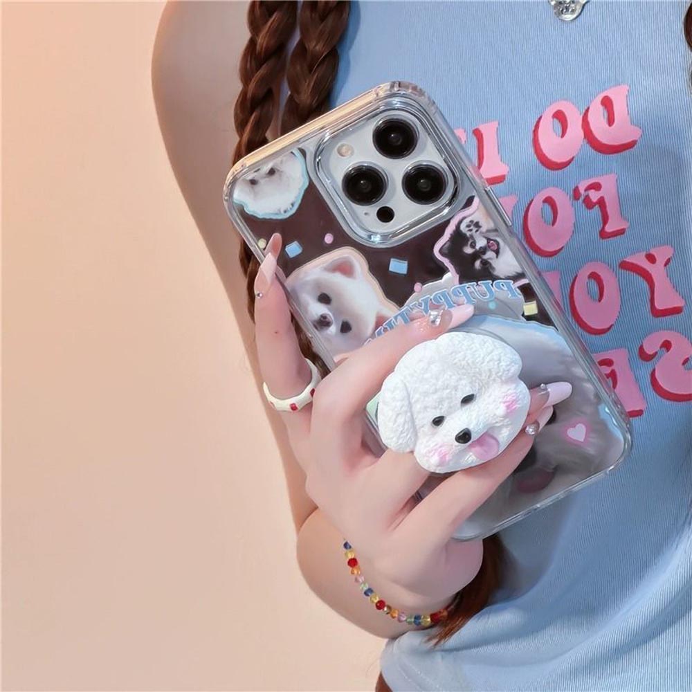 Puppy Face Luxury Plating Case with Puppy Face Stand- iPhone 14 Pro