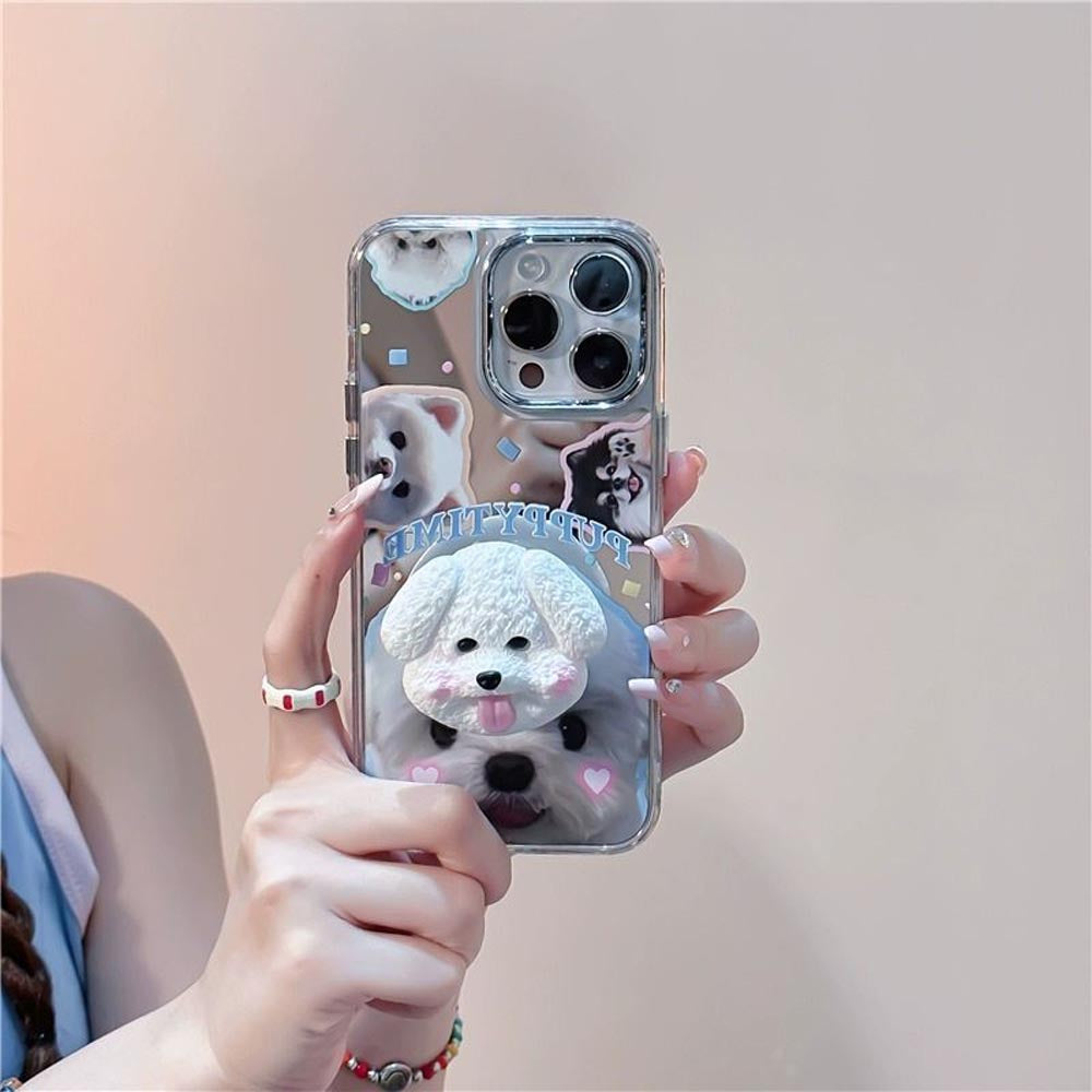 Puppy Face Luxury Plating Case with Puppy Face Stand- iPhone 15 Pro