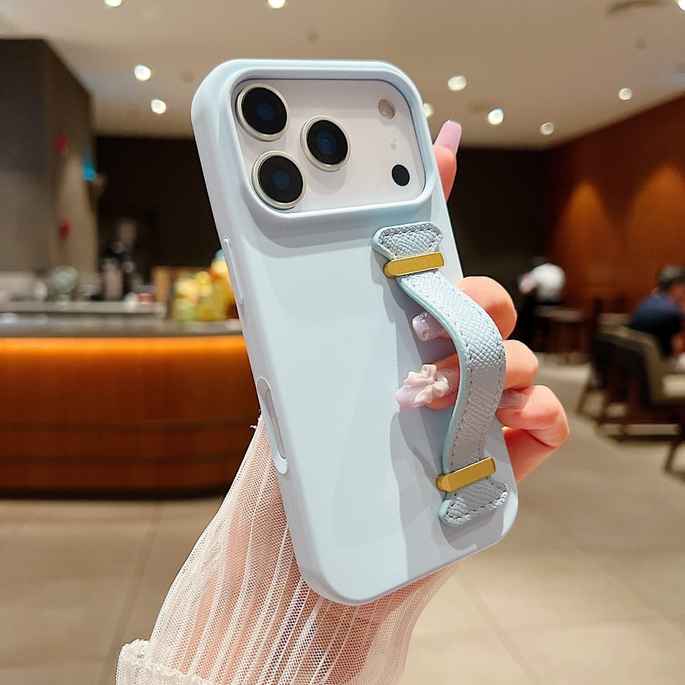 Pure Color Liquid Silicone Phone Case with Wrist Strap