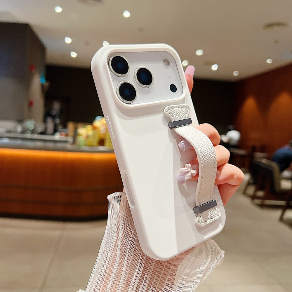 Pure Color Liquid Silicone Phone Case with Wrist Strap