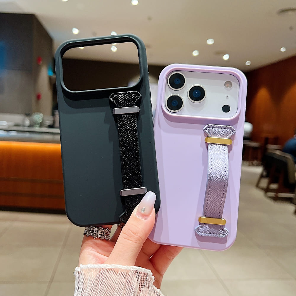 Pure Color Liquid Silicone Phone Case with Wrist Strap