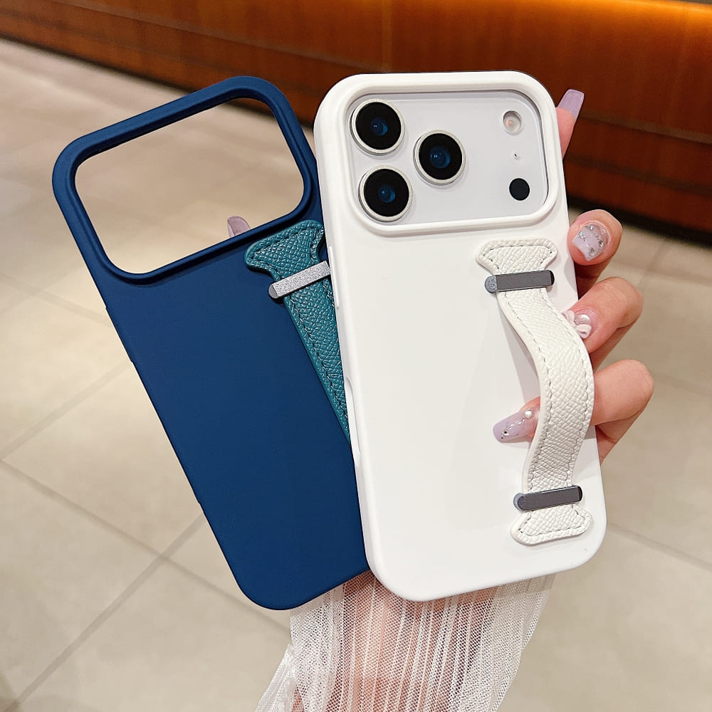 Pure Color Liquid Silicone Phone Case with Wrist Strap