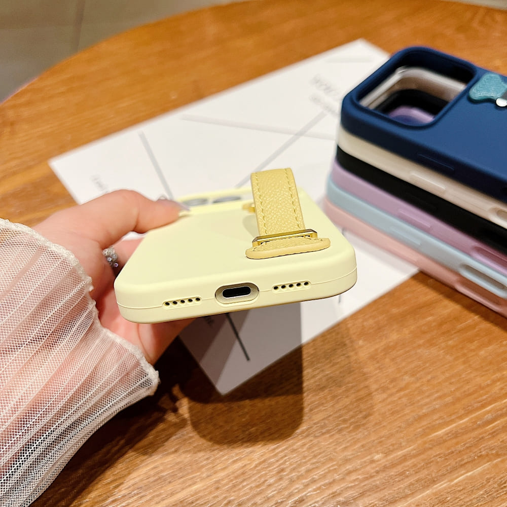 Pure Color Liquid Silicone Phone Case with Wrist Strap