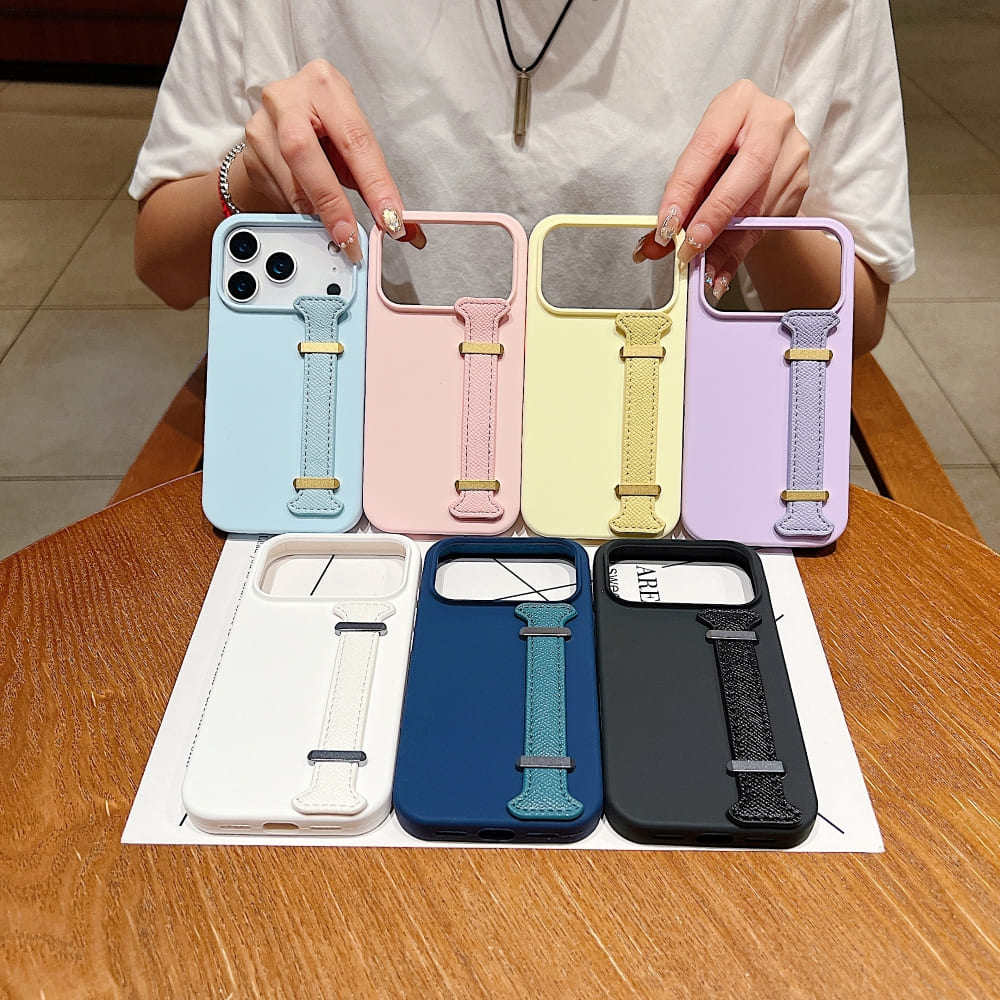 Pure Color Liquid Silicone Phone Case with Wrist Strap