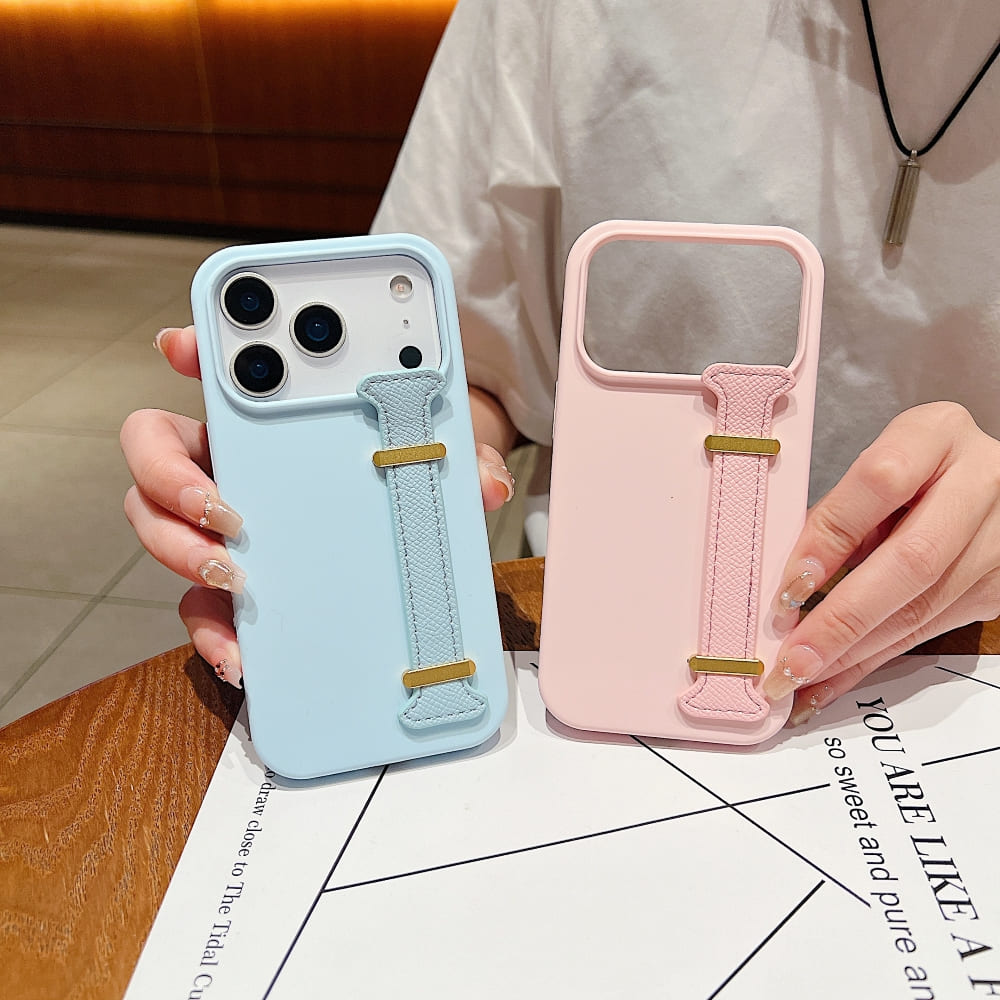 Pure Color Liquid Silicone Phone Case with Wrist Strap