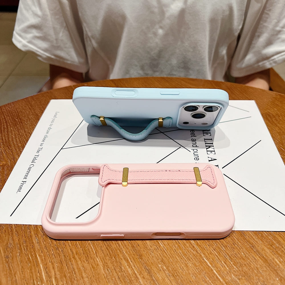 Pure Color Liquid Silicone Phone Case with Wrist Strap