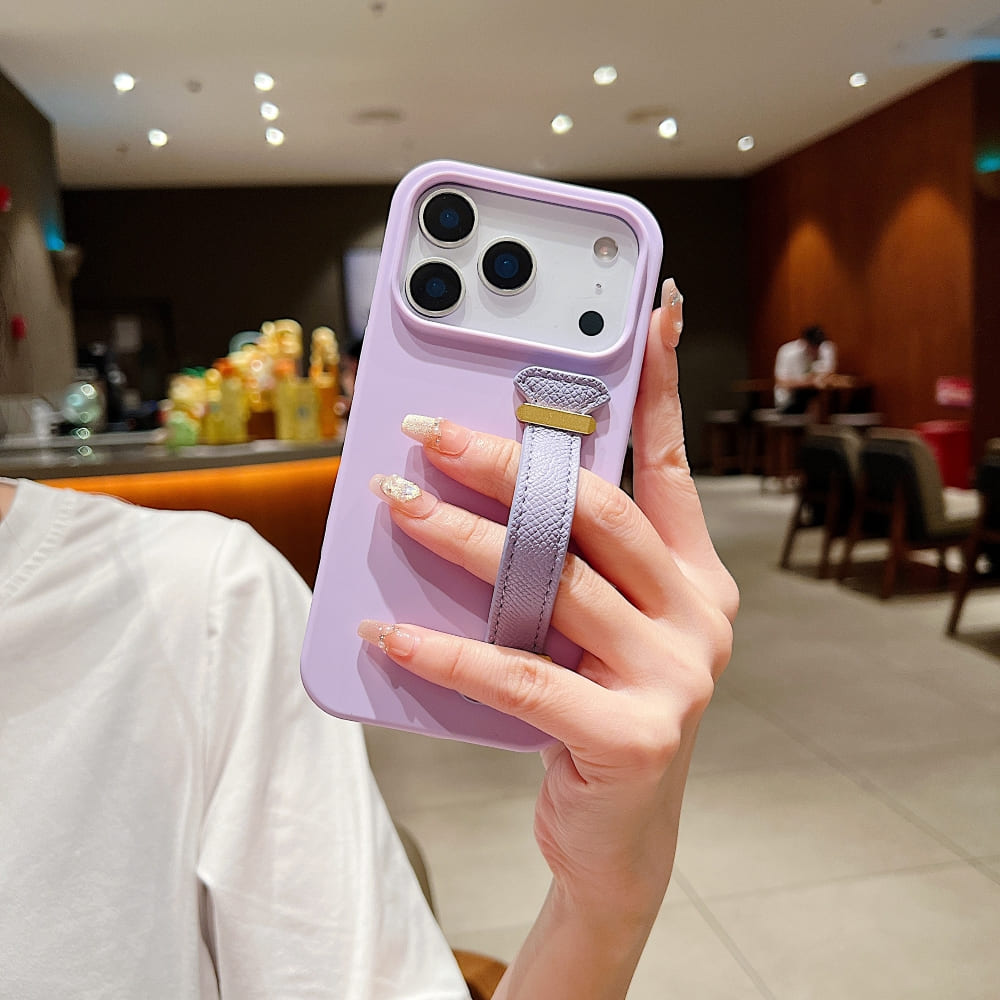 Pure Color Liquid Silicone Phone Case with Wrist Strap