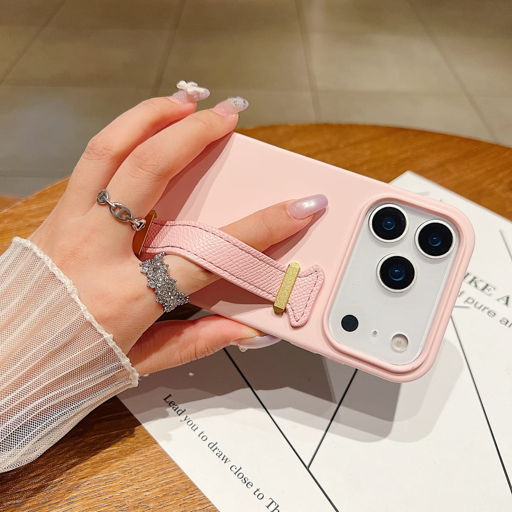 Pure Color Liquid Silicone Phone Case with Wrist Strap