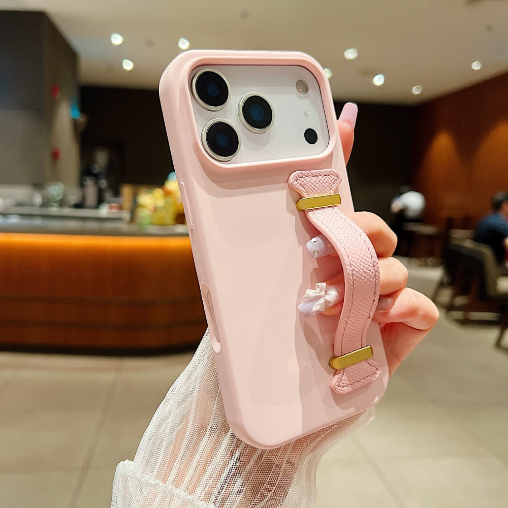 Pure Color Liquid Silicone Phone Case with Wrist Strap