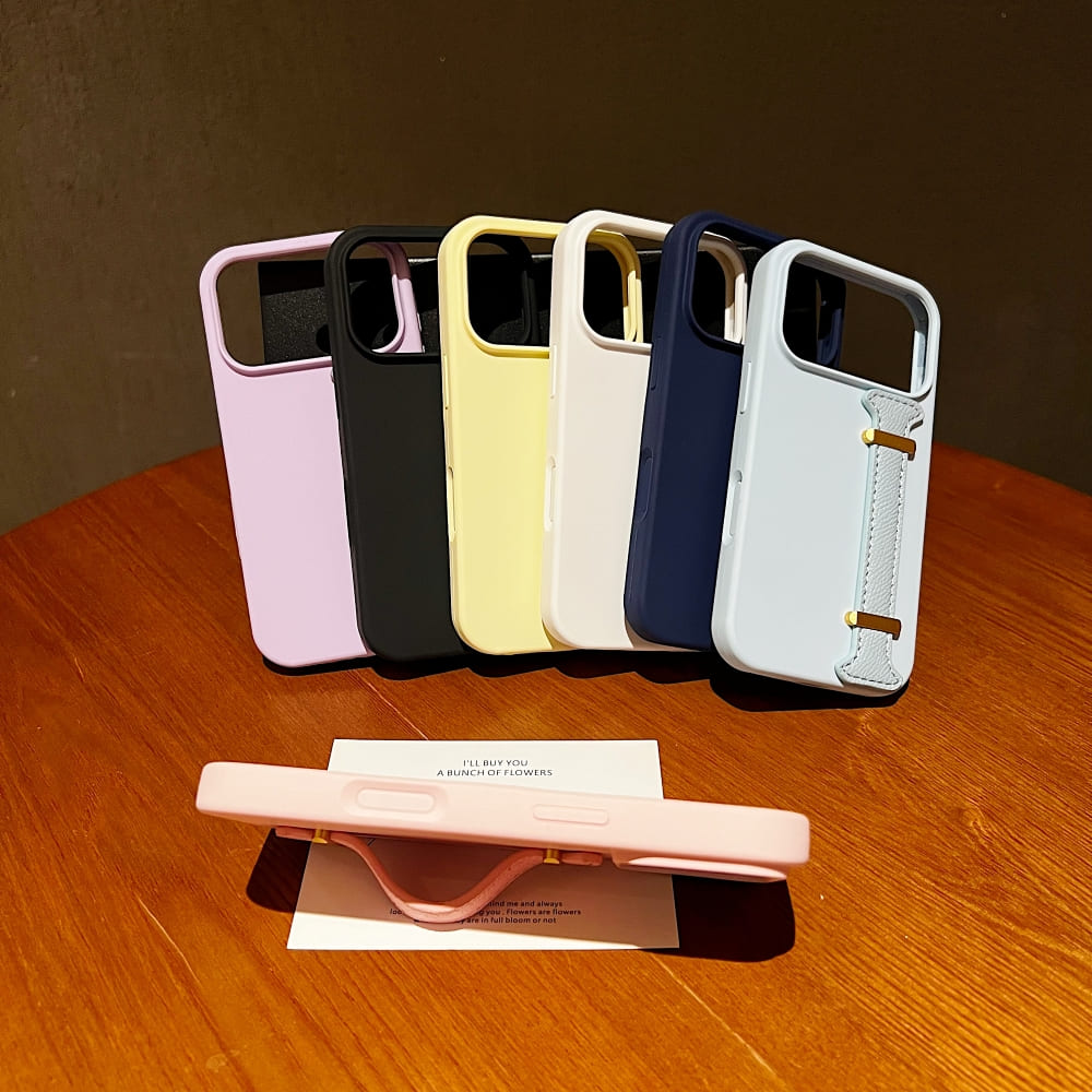 Pure Color Liquid Silicone Phone Case with Wrist Strap