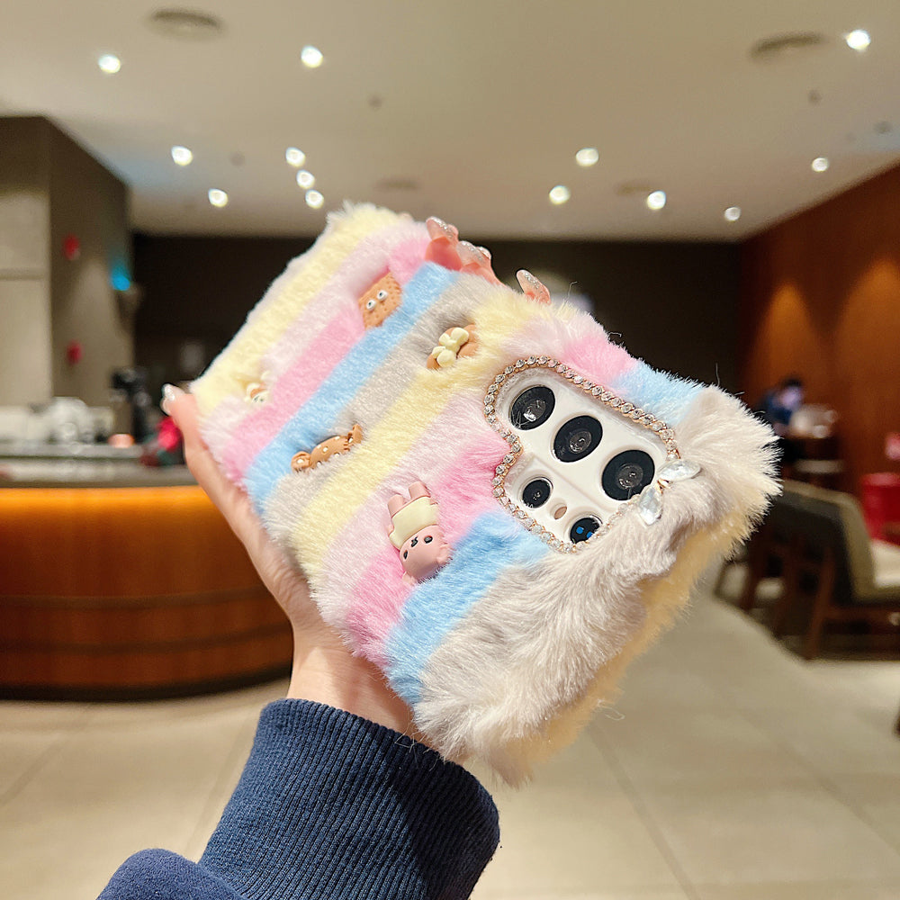 Rainbow Furry 3D Toy Camera Protection Soft Phone Case - iPhone 14 Pro