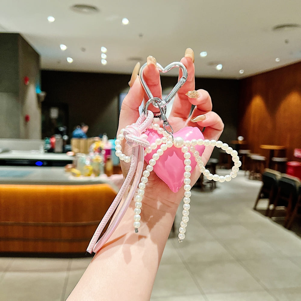 Pink Heart Ornament Bow Rope Phone Charm | Keychain | Handbag Charm