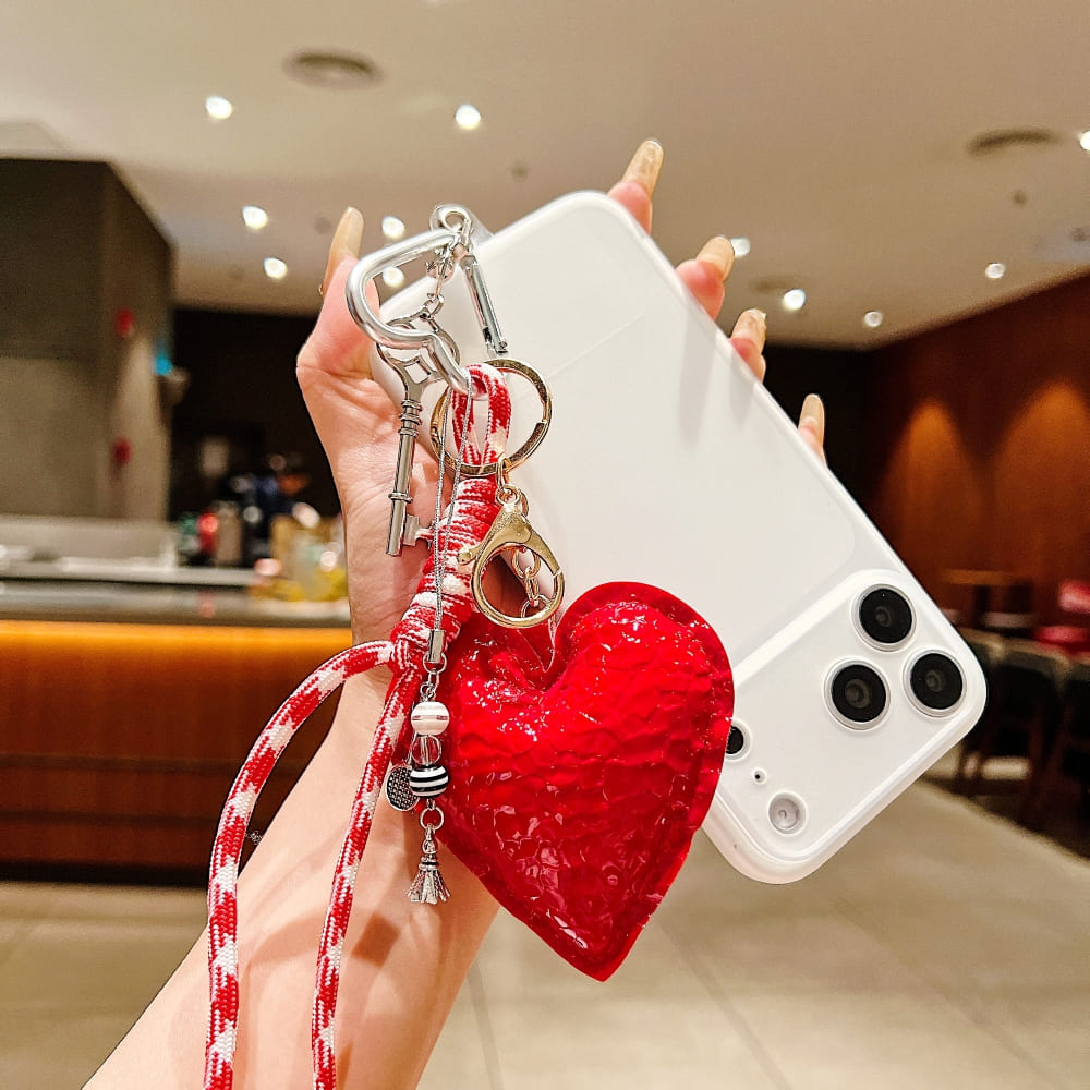 Red Heart Ornament Bow Rope Phone Charm | Keychain | Handbag Charm