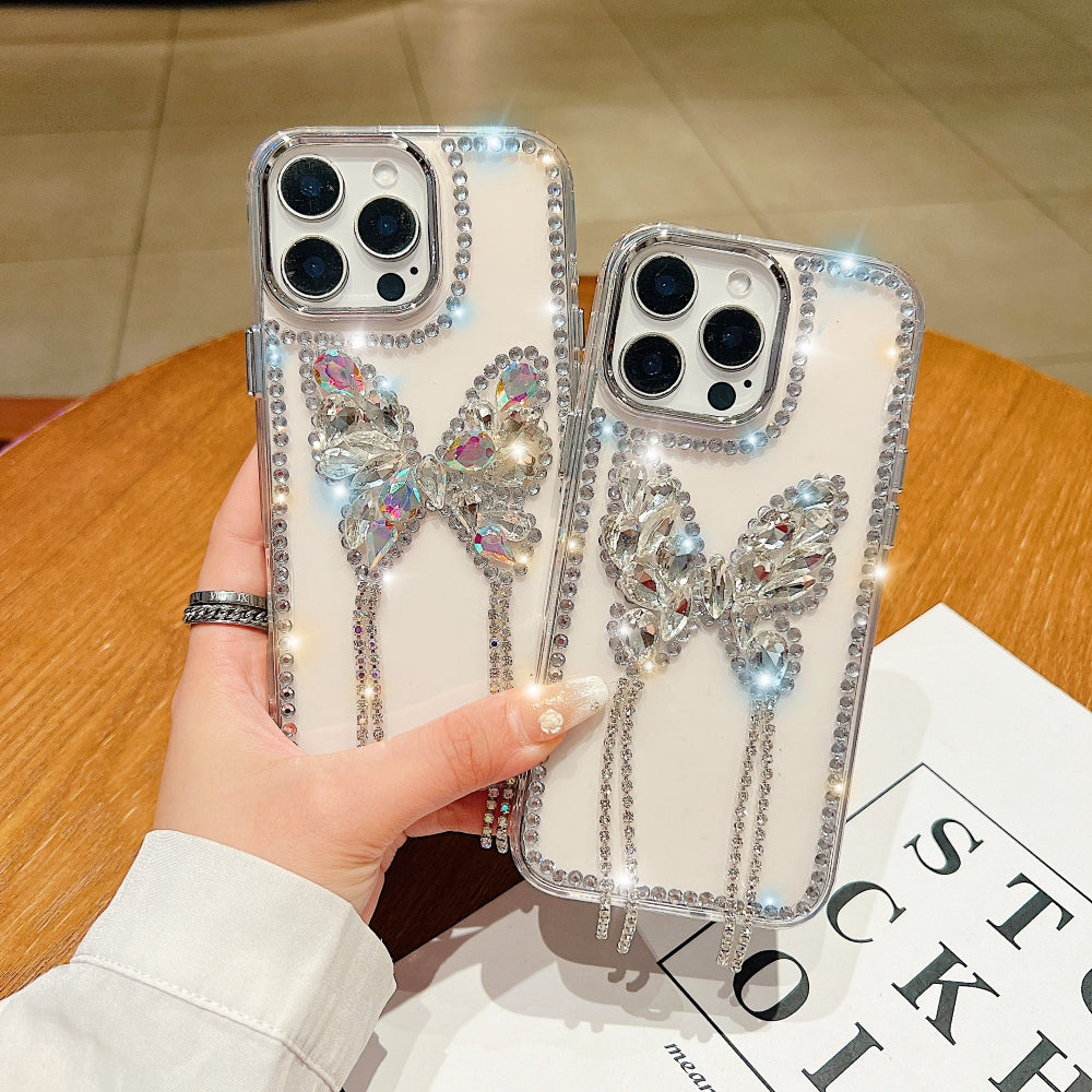 Rhinestone Butterfly Stone Transparent Phone Case
