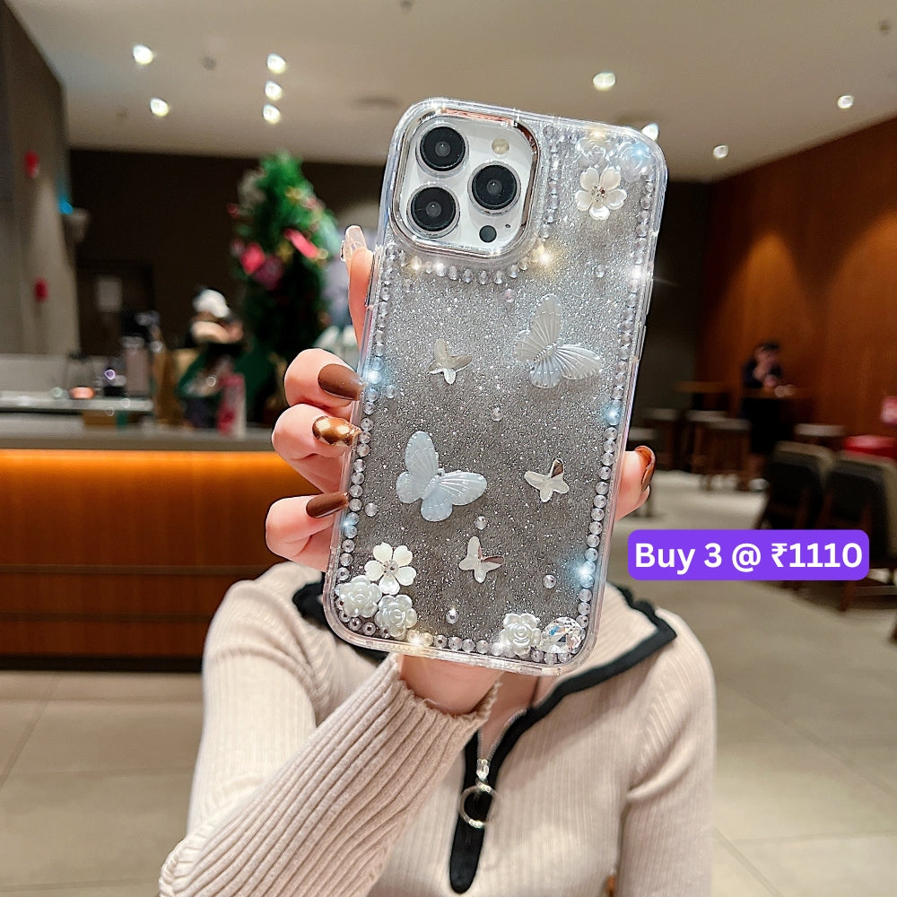 Rose and Butterfly Glittery TPU (Soft) Phone Case - iPhone 16
