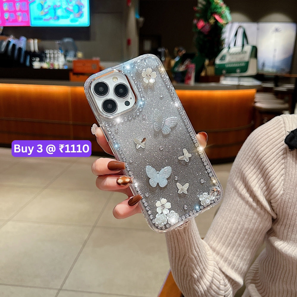 Rose and Butterfly Glittery TPU (Soft) Phone Case - iPhone 16