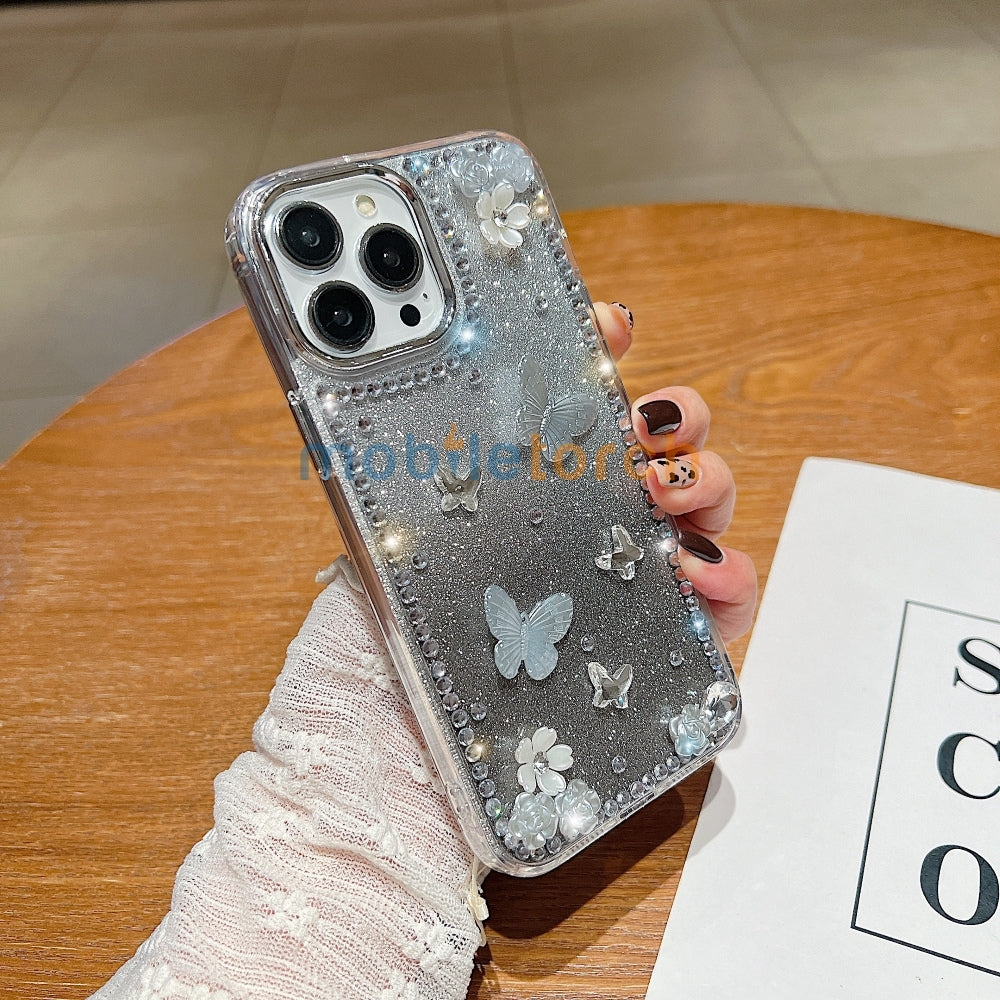 Rose and Butterfly Glittery TPU (Soft) Phone Case - iPhone 15 Pro Max