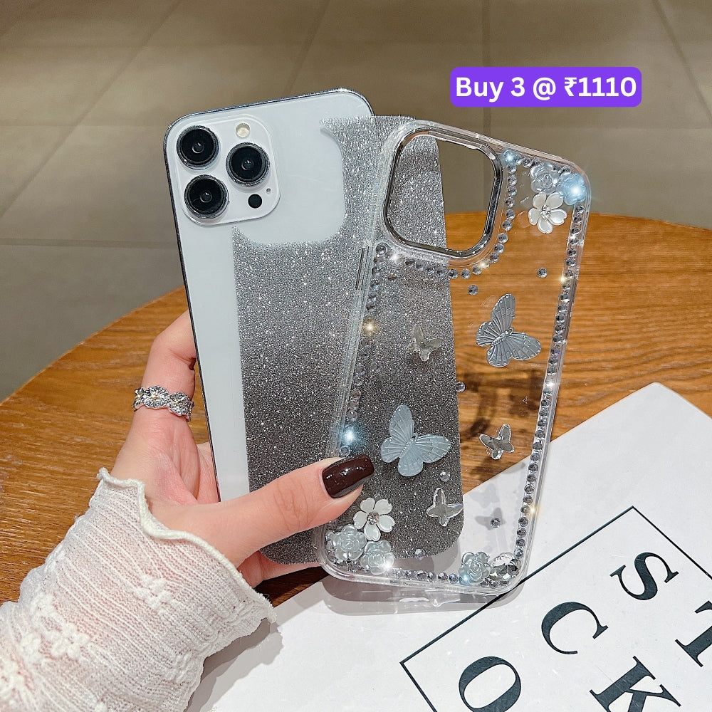 Rose and Butterfly Glittery TPU (Soft) Phone Case - iPhone 16