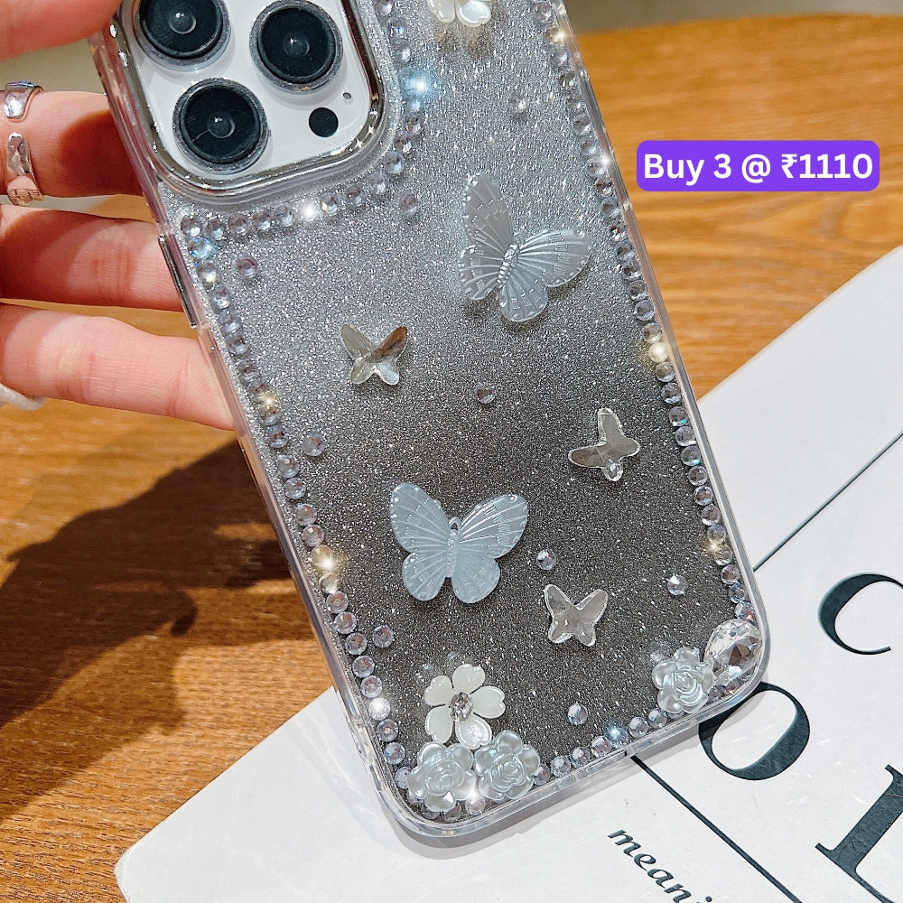 Rose and Butterfly Glittery TPU (Soft) Phone Case - iPhone 16