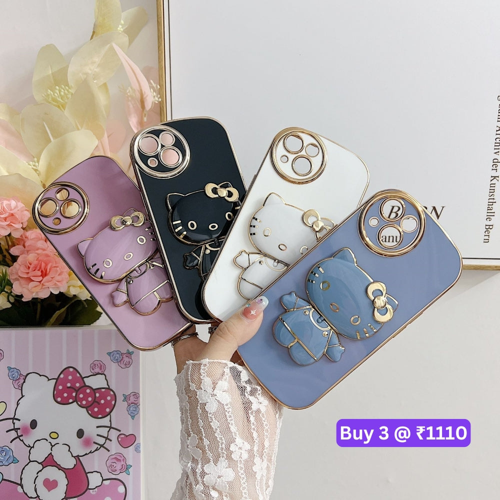 Rotated Kitty Mirror Stand Luxury Electroplated Cover - iPhone 12