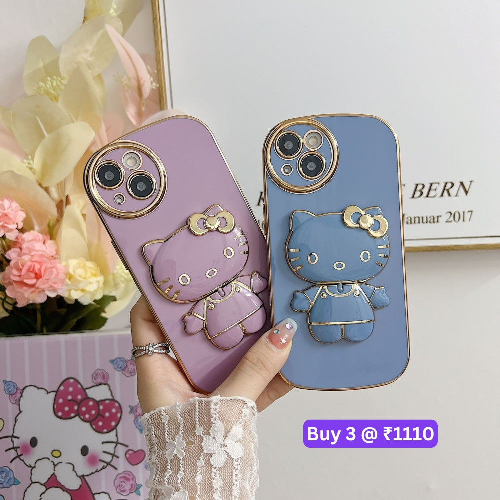 Rotated Kitty Mirror Stand Luxury Electroplated Cover - iPhone 12
