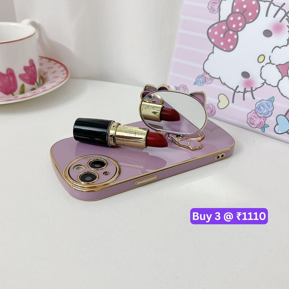 Rotated Kitty Mirror Stand Luxury Electroplated Cover - iPhone 12