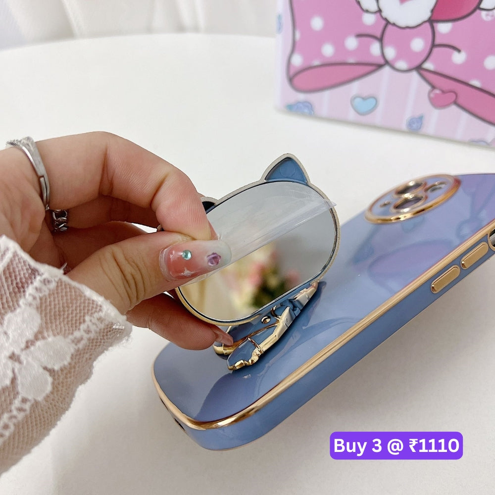 Rotated Kitty Mirror Stand Luxury Electroplated Cover - iPhone 12