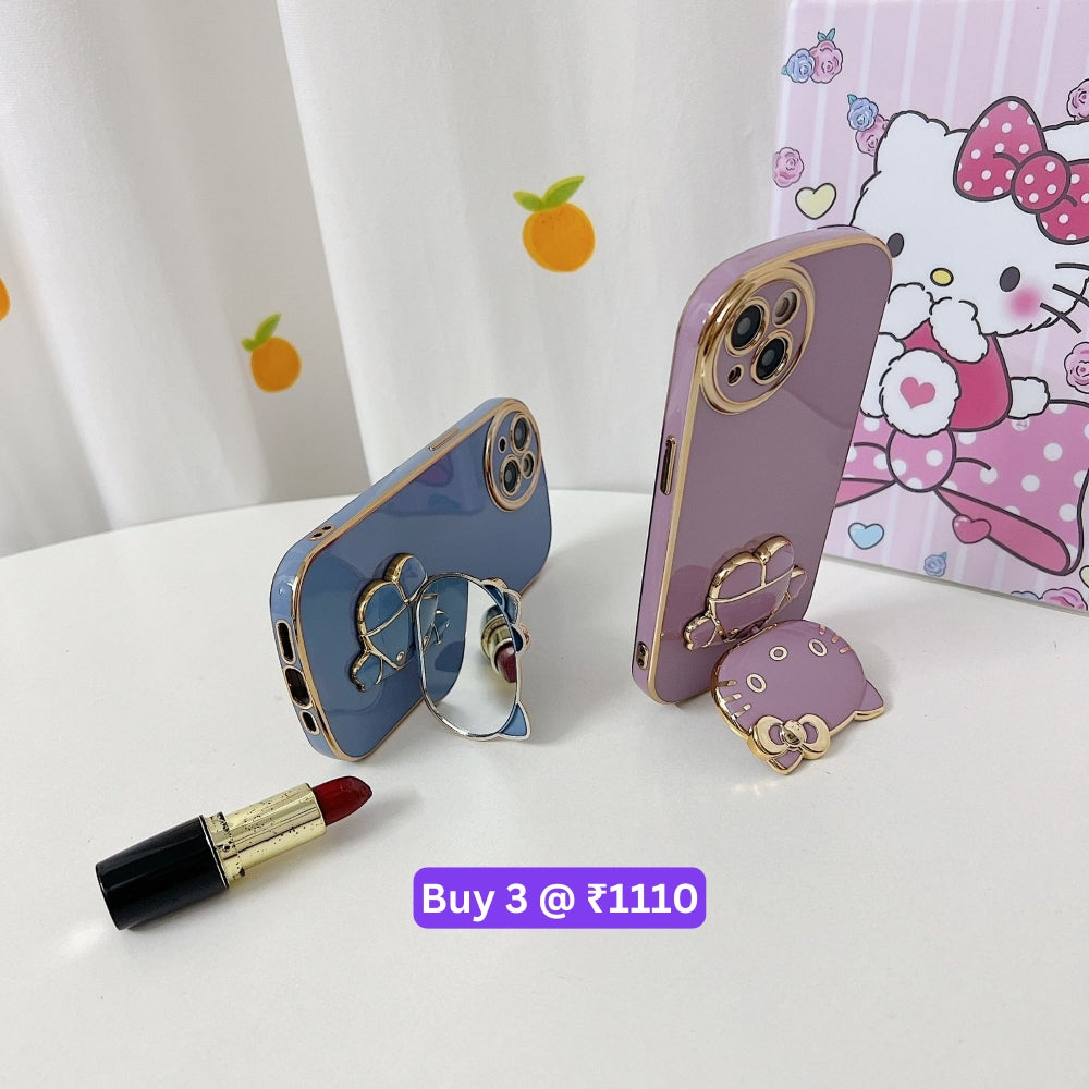 Rotated Kitty Mirror Stand Luxury Electroplated Cover - iPhone 12