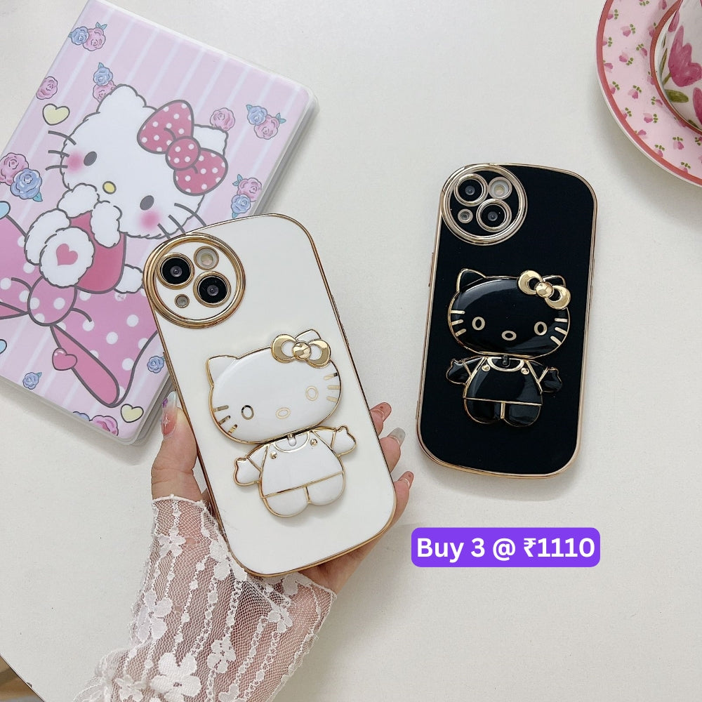 Rotated Kitty Mirror Stand Luxury Electroplated Cover - iPhone 12