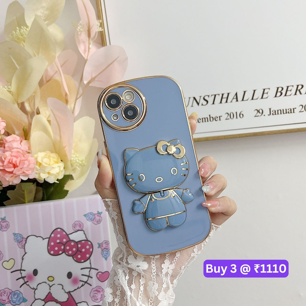 Rotated Kitty Mirror Stand Luxury Electroplated Cover - iPhone 12