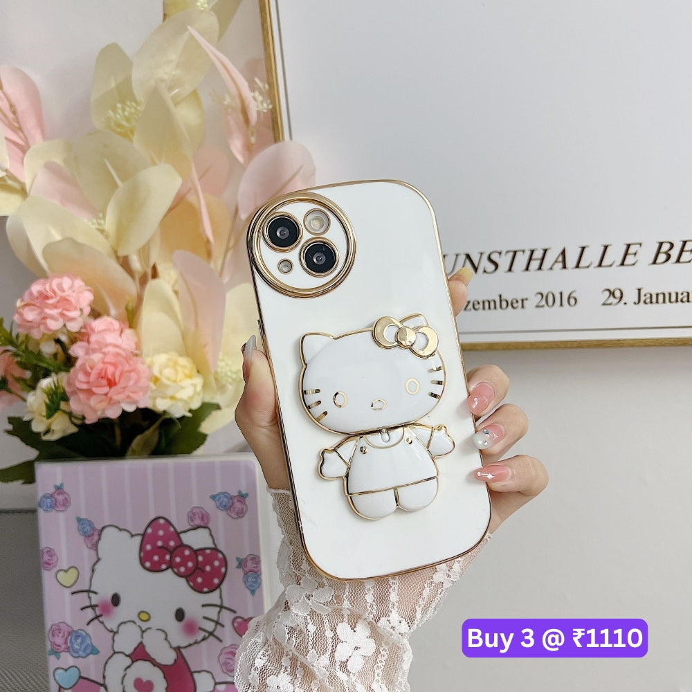 Rotated Kitty Mirror Stand Luxury Electroplated Cover - iPhone 12