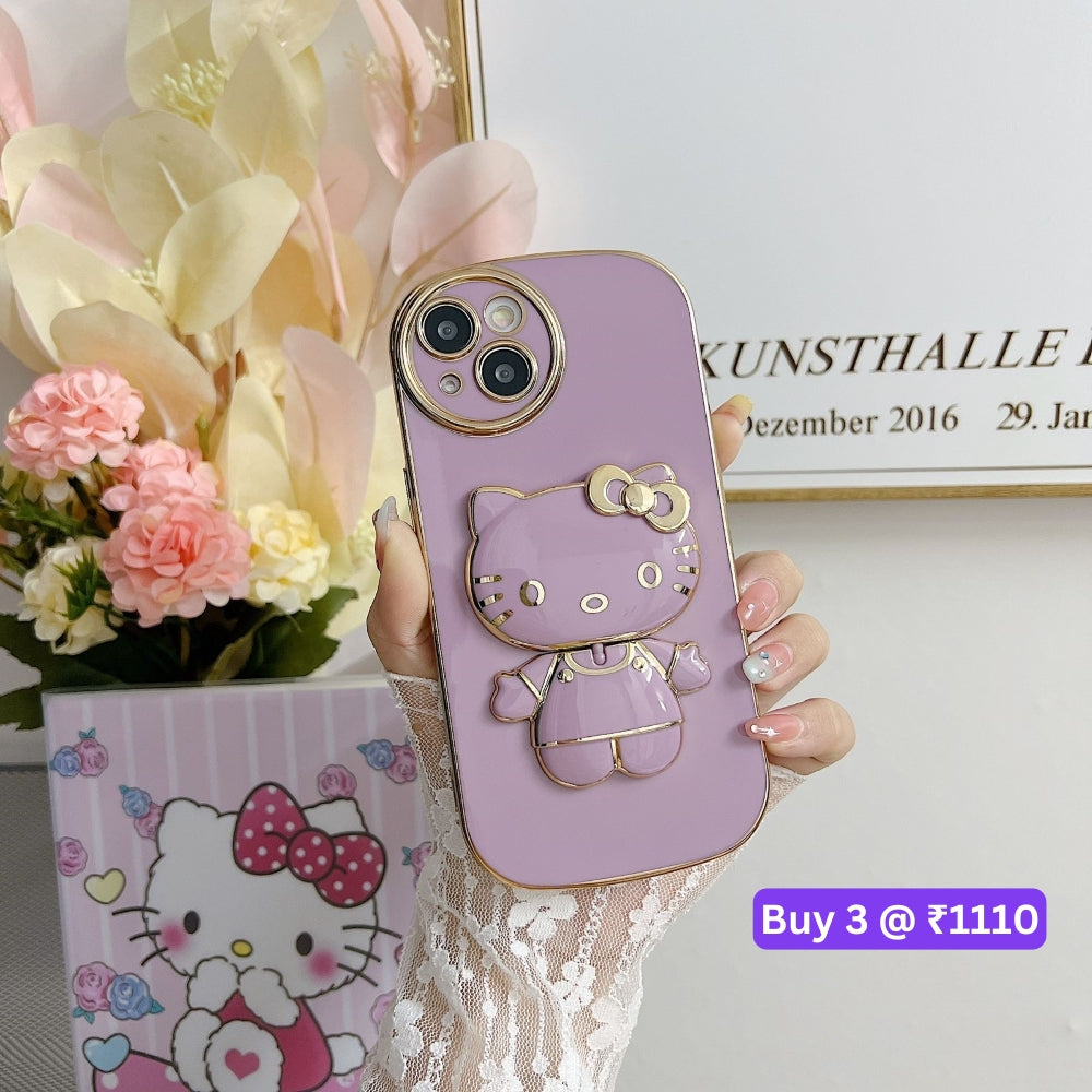 Rotated Kitty Mirror Stand Luxury Electroplated Cover - iPhone 12