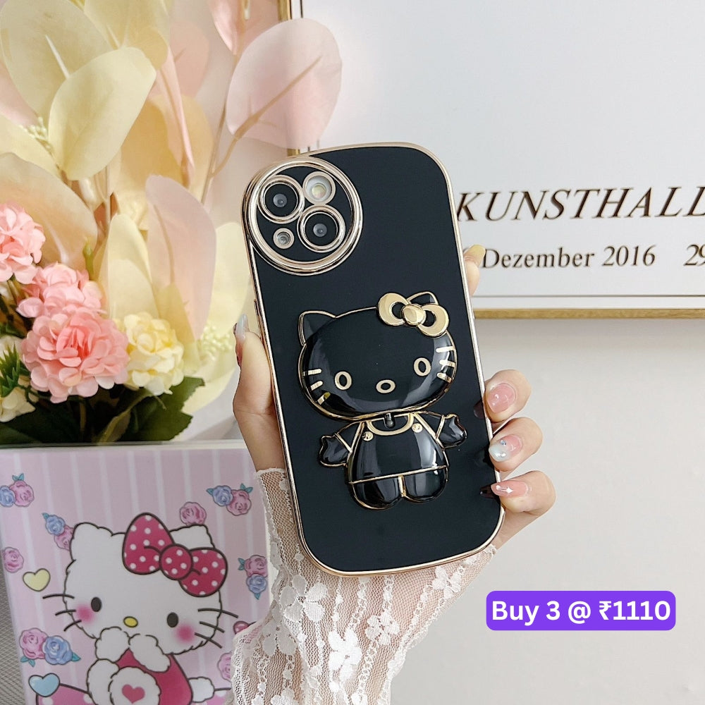 Rotated Kitty Mirror Stand Luxury Electroplated Cover - iPhone 12