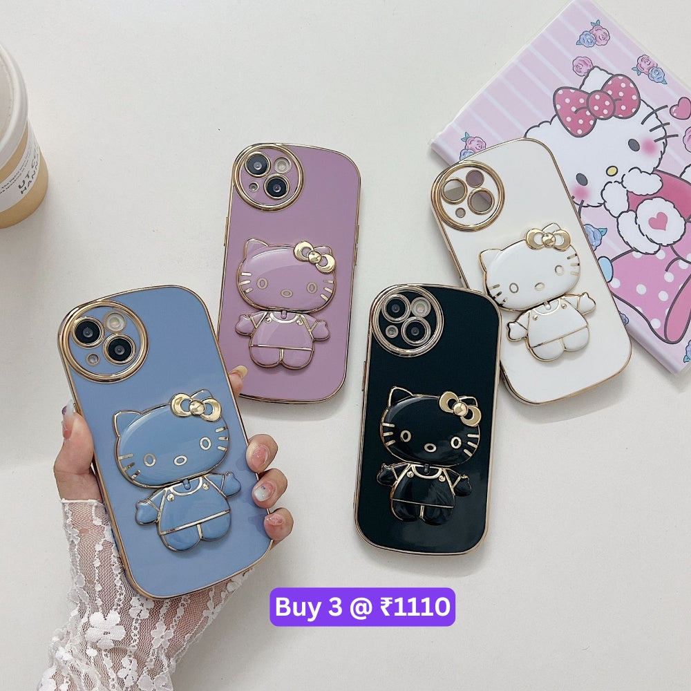 Rotated Kitty Mirror Stand Luxury Electroplated Cover - iPhone 12