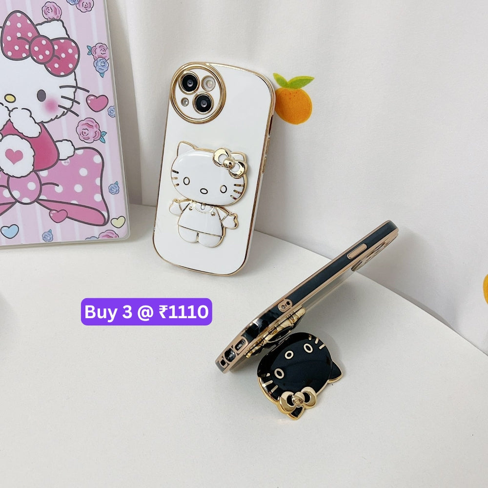 Rotated Kitty Mirror Stand Luxury Electroplated Cover - iPhone 12
