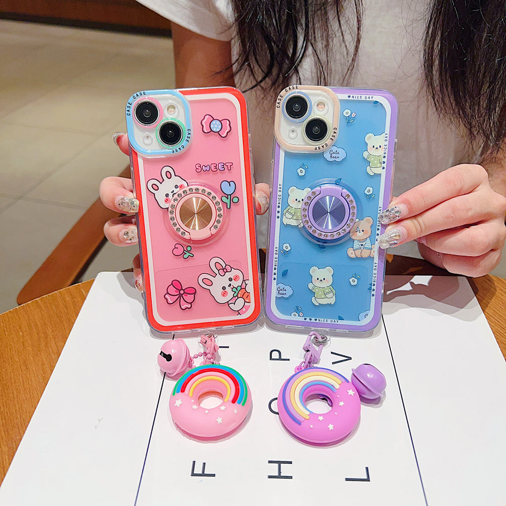 Rotated Ring Holder Printed Case With Charm - Oppo A16