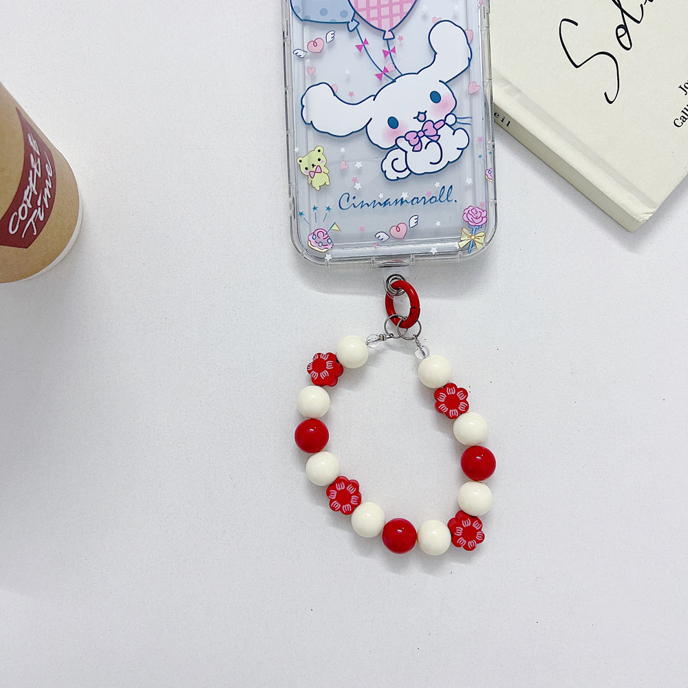 Cute Round Bead Chain With Acrylic Flora Pattern Bead Phone Charm | Handbag Charm