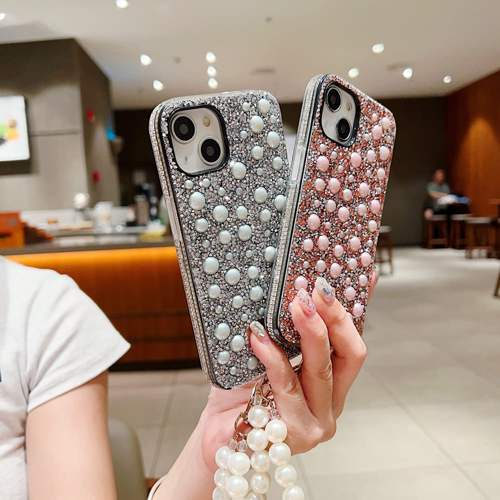 Shockproof Bling Pearl Phone Case With Pearl Bracelet