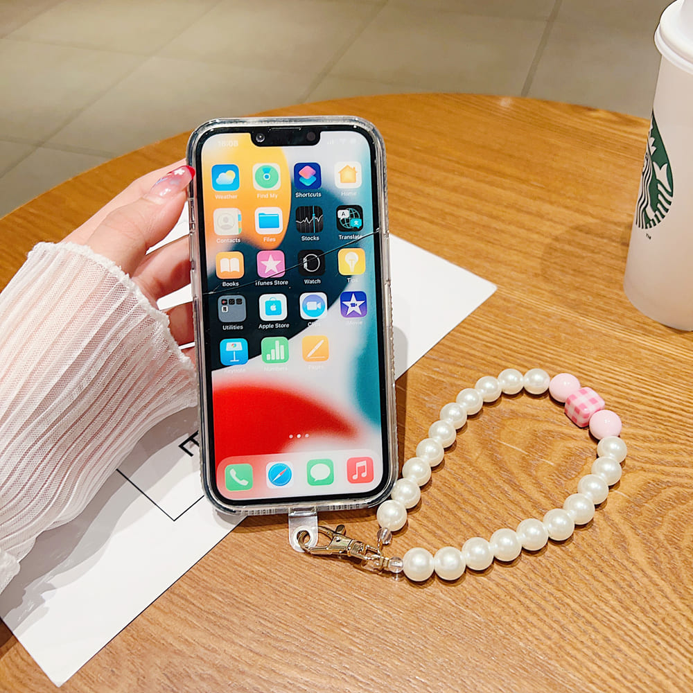 Shockproof Bling Pearl Phone Case With Pearl Bracelet